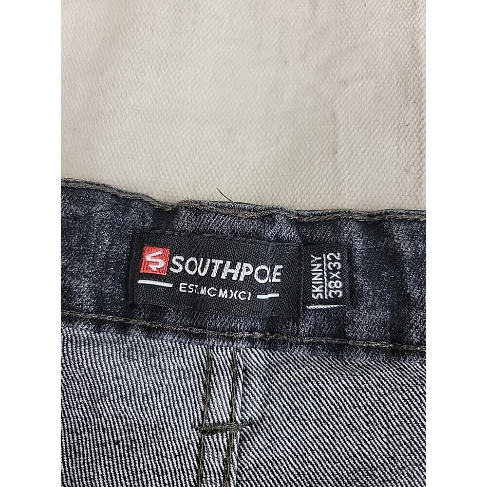 Southpole Skinny Jeans Mens 38x32 Dark Wash Faded Streetwear Denim Pants - Picture 9 of 12
